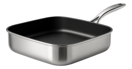A rectangular saute pan with a wide base for searing meats in a spacious kitchen
