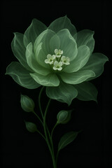 Ethereal Green Fabric Flower on Black Background – Surreal Botanical Art for Decor & Design