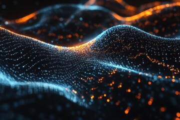 Visual representation of dna strands and data processing on a dark background, dna strands over data processing on black background
