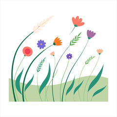 floral background with grass and flowers