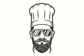 Line portrays a chef with a beard wearing sunglasses and a hat
