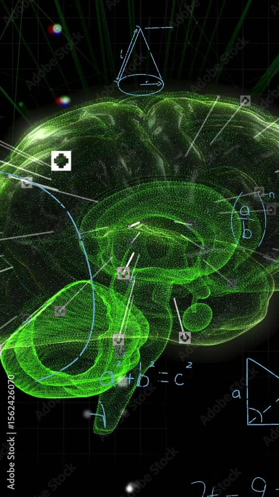 Poster animation of human brain spinning and data processing