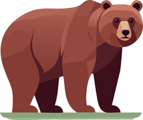 Obraz premium Brown bear standing on grass vector illustration in natural wildlife style 