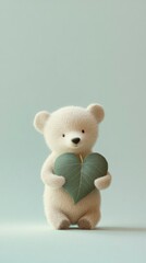 Small Bear with Heart-Shaped Leaf – Organic Vector Concept