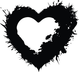 Abstract splash forming a heart with brush texture isolated on white background isolated on transparent background