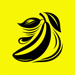 Stylized Banana Icon with Leaves
