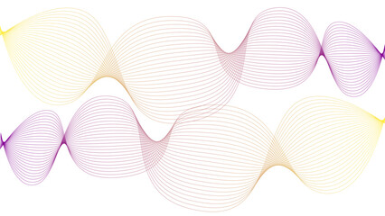 Vector curvy abstract line art wavy flowing dynamic colorful lines white background in concept music or sound, wave, wind, information flow	