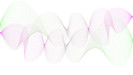 Vector curvy abstract line art wavy flowing dynamic colorful lines white background in concept music or sound, wave, wind, information flow	