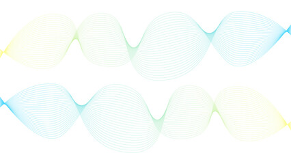 Vector curvy abstract line art wavy flowing dynamic colorful lines white background in concept music or sound, wave, wind, information flow	
