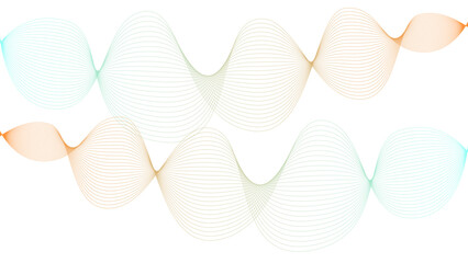 Vector curvy abstract line art wavy flowing dynamic colorful lines white background in concept music or sound, wave, wind, information flow	