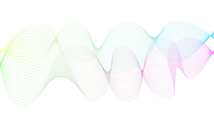 Vector curvy abstract line art wavy flowing dynamic colorful lines white background in concept music or sound, wave, wind, information flow	