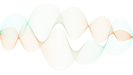 Vector curvy abstract line art wavy flowing dynamic colorful lines white background in concept music or sound, wave, wind, information flow	