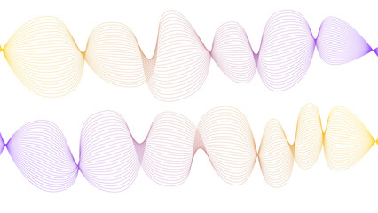 Vector curvy abstract line art wavy flowing dynamic colorful lines white background in concept music or sound, wave, wind, information flow	