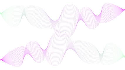 Vector curvy abstract line art wavy flowing dynamic colorful lines white background in concept music or sound, wave, wind, information flow	