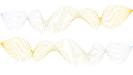 Vector curvy abstract line art wavy flowing dynamic colorful lines white background in concept music or sound, wave, wind, information flow	