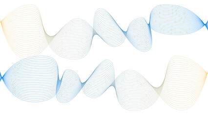 Vector curvy abstract line art wavy flowing dynamic colorful lines white background in concept music or sound, wave, wind, information flow	
