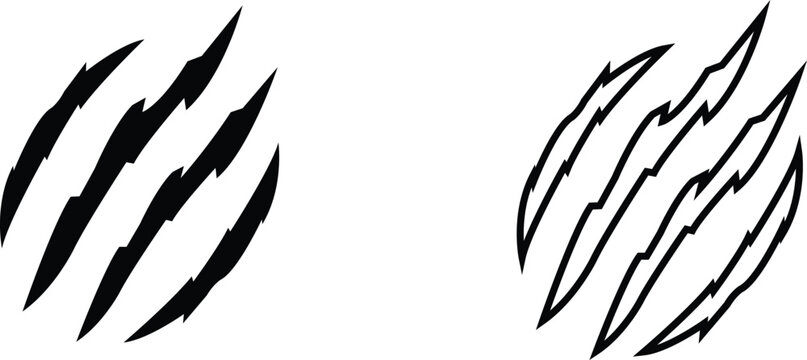 Creative claw mark icon design illustrating dynamic and bold aesthetics in black and white variations