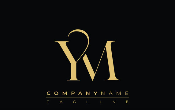 YM Abstract Creative Jewelry Logo. A stylish logo featuring golden monogram initials in an elegant and modern typography, perfect for branding