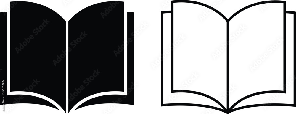 Poster open book icon design in two contrasting styles for digital and print applications