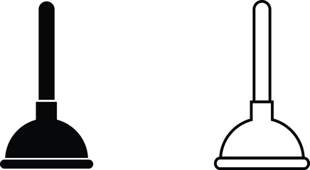 Naklejka premium Minimalist plunger icon design featuring black and white color variations on a simple background