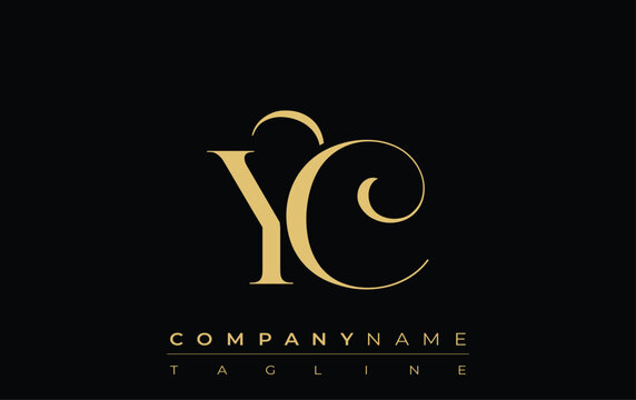 YC Abstract Creative Jewelry Logo. A stylish logo featuring golden monogram initials in an elegant and modern typography, perfect for branding