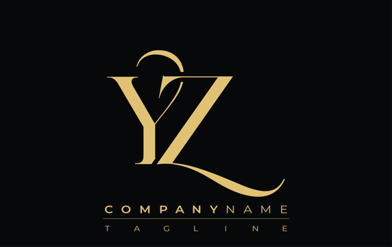 YZ Abstract Creative Jewelry Logo. A stylish logo featuring golden monogram initials in an elegant and modern typography, perfect for branding