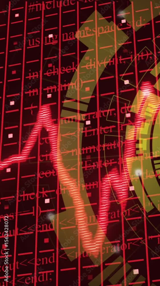 Poster animation of red slumpflation text, graph and grid with scanner processing on black background