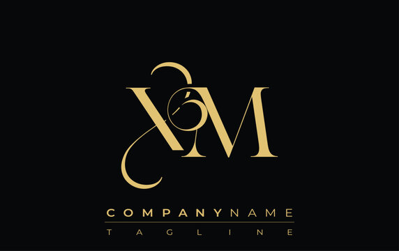 XM Abstract Creative Jewelry Logo. A stylish logo featuring golden monogram initials in an elegant and modern typography, perfect for branding