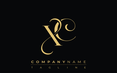 XC Abstract Creative Jewelry Logo. A stylish logo featuring golden monogram initials in an elegant and modern typography, perfect for branding