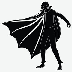 Vampire with a cape spread wide image silhouette design vector art and illustration