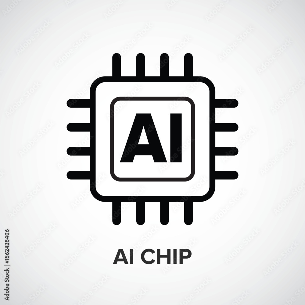 Fototapete ai chip icon outline with white background, advanced artificial intelligence processor for neural ne