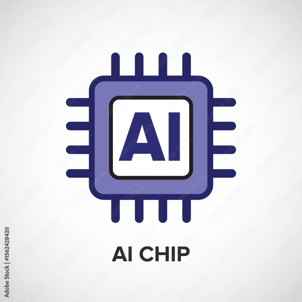 Poster ai chip icon, advanced artificial intelligence processor for neural networks and machine learning sy
