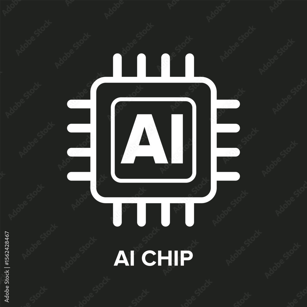 Fototapete AI Chip Icon in black and white background, Advanced Artificial Intelligence Processor for Neural Networks and Machine Learning Systems icon, Vector sign. Symbol, logo illustration. Vector graphics
