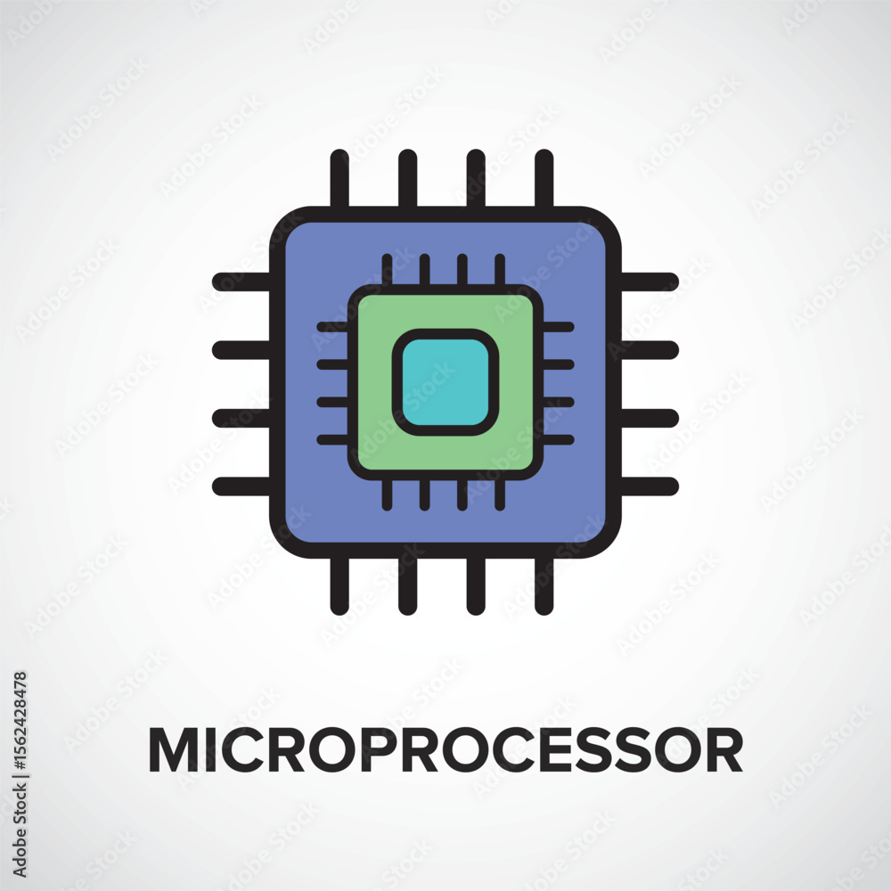 Fototapete Microprocessor Icon, High-Performance AI Computing Chip for Data Processing and Neural Network Operations, Abstract Vector Illustration
