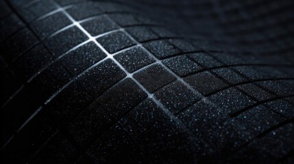 Close-up of a black surface with a grid-like pattern. the grid is made up of small white dots that are arranged in a diagonal line, creating a textured appearance.