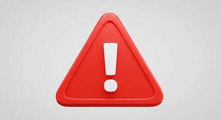 3D warning sign icon. Red triangle with exclamation mark. Alert, danger, and error notification symbol. 3D render illustration isolated.