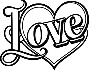 Romantic typography design spelling love with a heart replacing the letter o isolated on white background isolated on transparent background