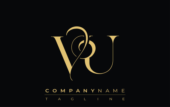 VU Abstract Creative Jewelry Logo. A stylish logo featuring golden monogram initials in an elegant and modern typography, perfect for branding