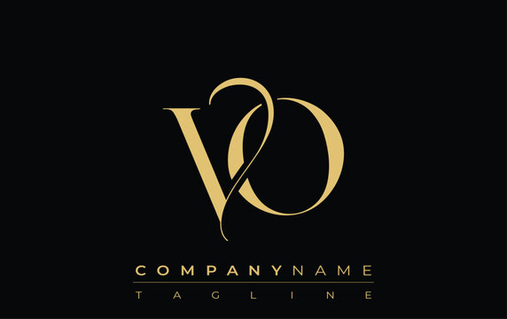 VO Abstract Creative Jewelry Logo. A stylish logo featuring golden monogram initials in an elegant and modern typography, perfect for branding