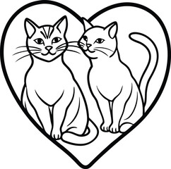 Two adorable cats sitting inside a heart shape with intertwined tails isolated on white background isolated on transparent background
