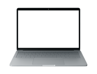 Sleek Modern Silver Laptop Computer with a Blank Screen and Keyboard Displaying a Stylish Design Isolated on Transparent and White Background
