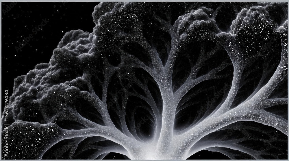 Poster black and white illustration of a tree-like structure. the tree appears to be made up of multiple br