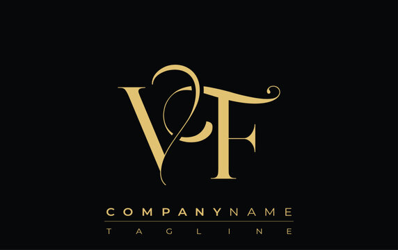 VF Abstract Creative Jewelry Logo. A stylish logo featuring golden monogram initials in an elegant and modern typography, perfect for branding