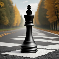 Fallen Chess King on Asphalt Road  