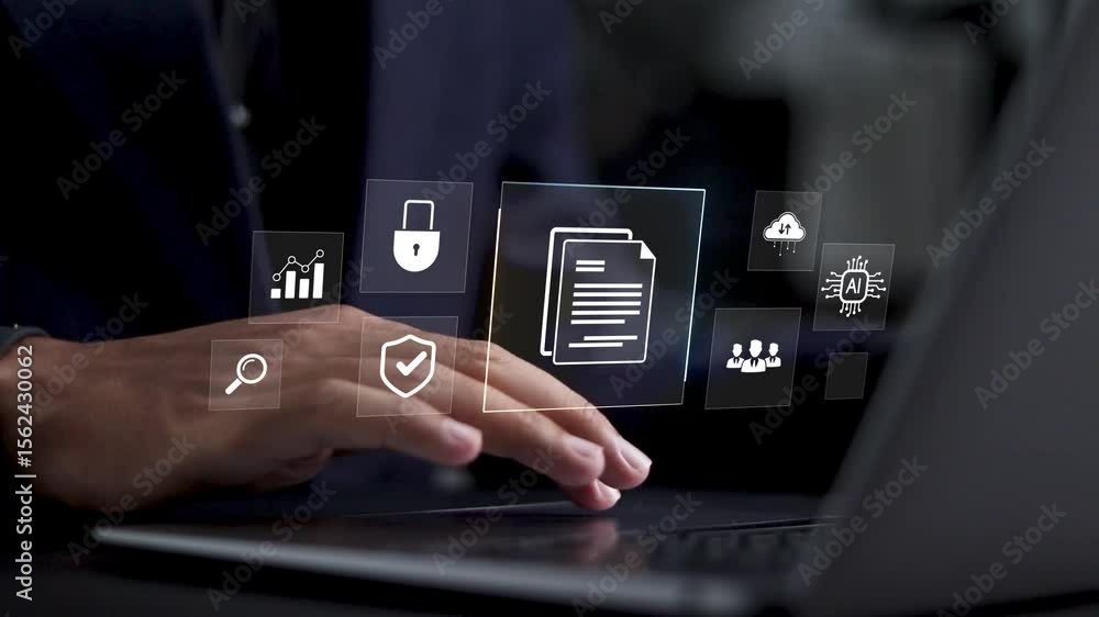 Poster document management concept, erp enterprise resource planning, online documentation database, and di