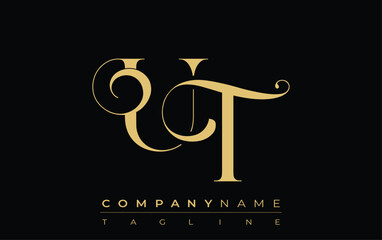 UT Abstract Creative Jewelry Logo. A stylish logo featuring golden monogram initials in an elegant and modern typography, perfect for branding