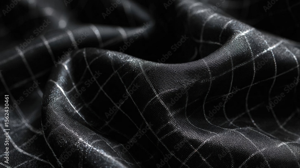 Aufkleber close-up of a black fabric with a textured pattern. the fabric appears to be made of a shiny, metall