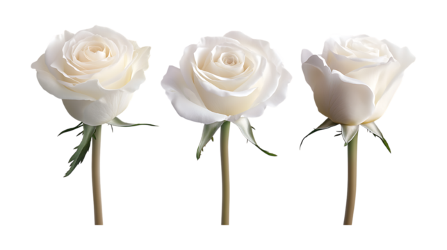 Pack Collection Three Elegant White Roses Perfect for Floral Arrangements  Designs set against transparent background