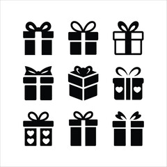Gift box vector icon set present boxes with ribbons and bows for christmas birthday and special occasion