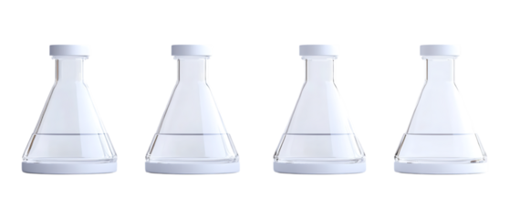 Pack Collection Four Erlenmeyer Flasks A Clean Minimalist Laboratory Setup set against transparent background